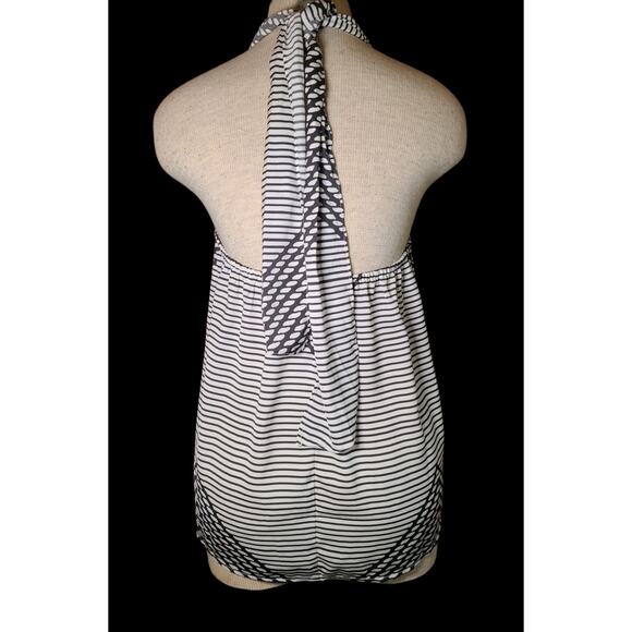NWT Banana Republic Size Small Tie Halter Blouse Keyhole Black/White - Picture 4 of 6